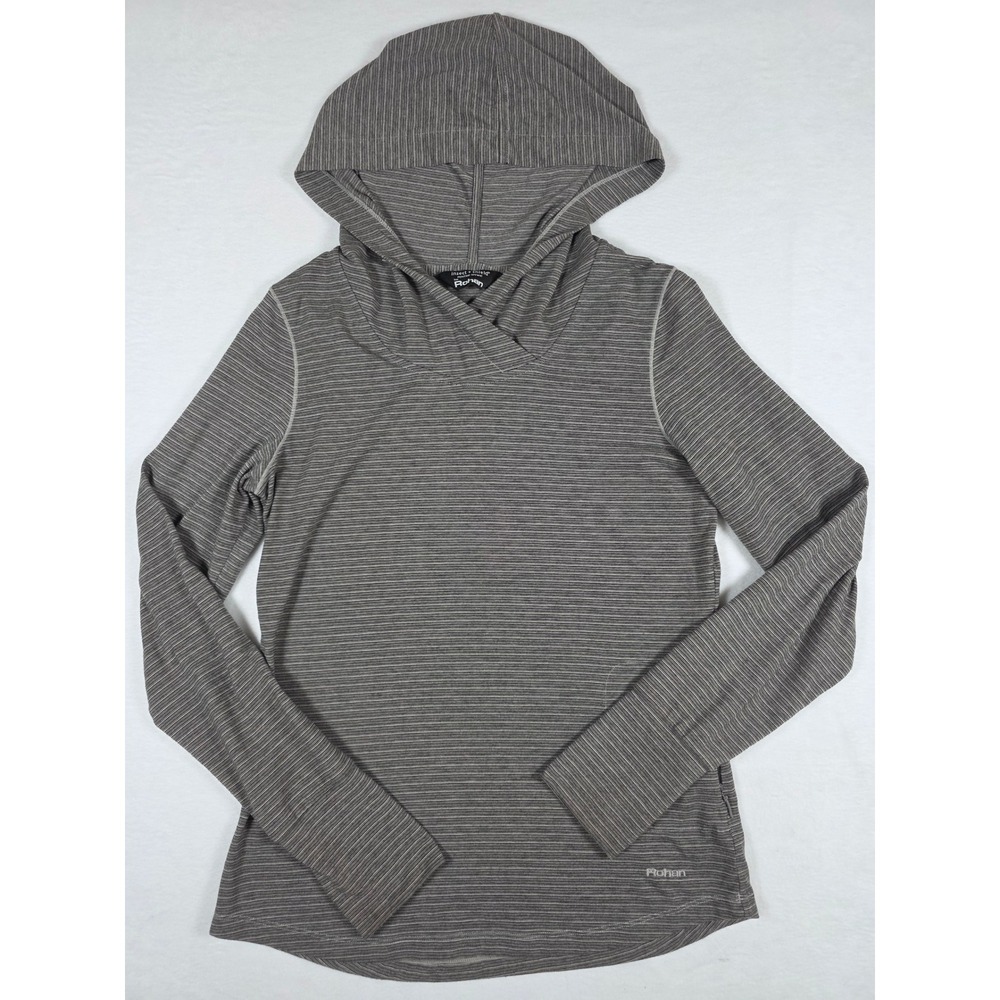 Rohan Trail Hooded Top Insect Shield UPF 40+ Stripe Hoodie Size 8 Grey Hiking